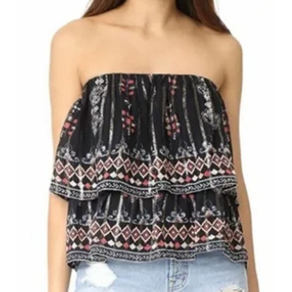 Joie Black Pink White Lyane Tiered Elastic Mini Ruffle Skirt Top Sz L NEW Tags